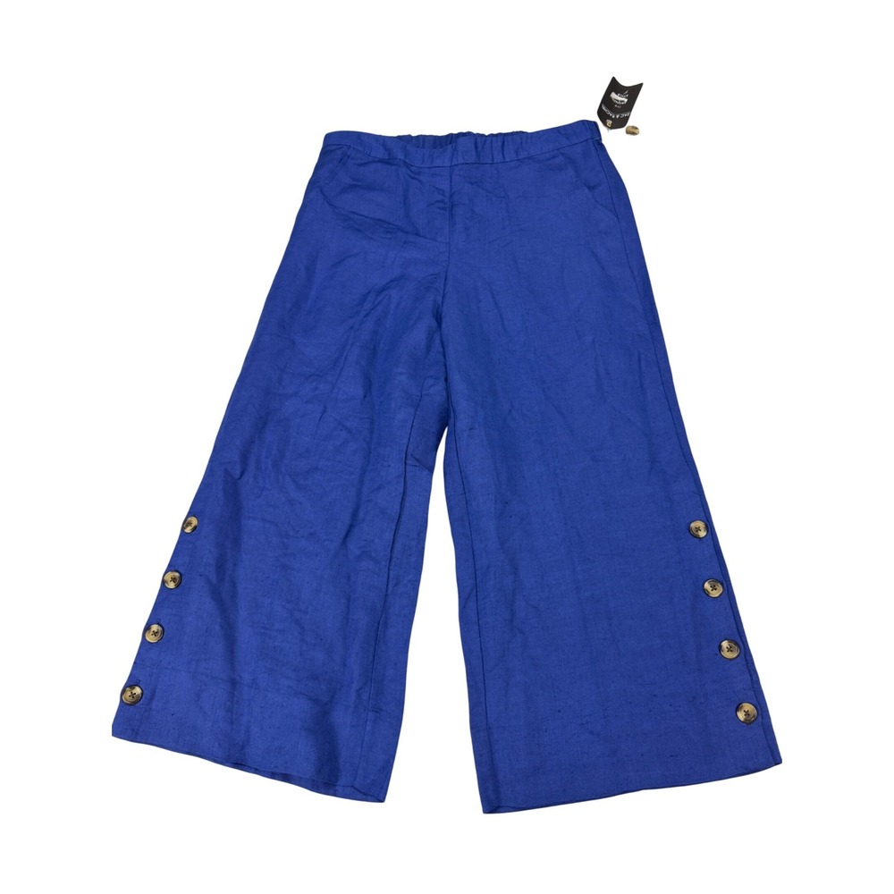 Zac & Rachel Blue Cobalt Linen Blend Wide Leg Crop Pants Size 10 MSRP$50
